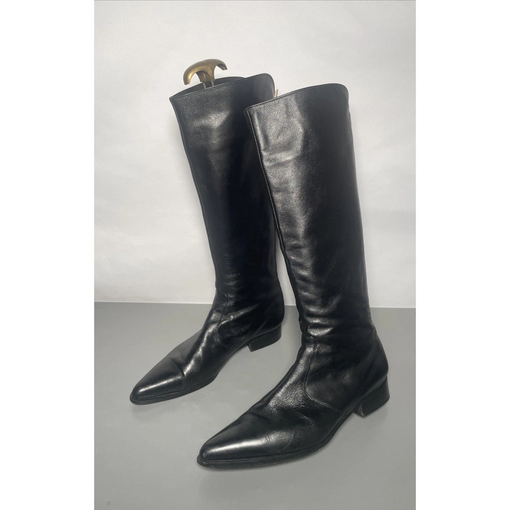 Women's COLIN STUART Black Leather Knee High Boots Size 11 Made In Italy